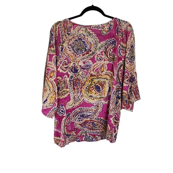 Lauren Ralph Lauren Top Floral Paisley Multicolor Thin Lightweight 2X - Picture 2 of 3